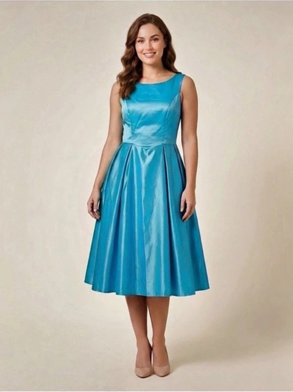 Satin Midi Dress in Blue NWT